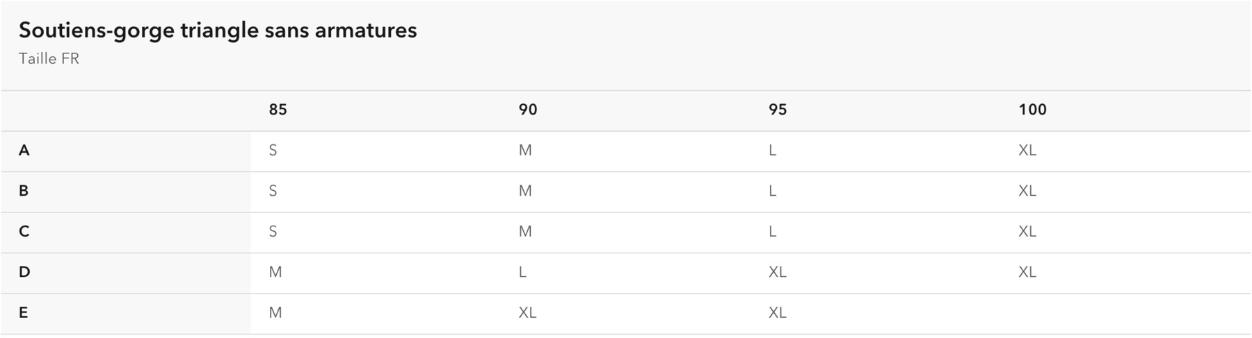 taille s soutien gorge